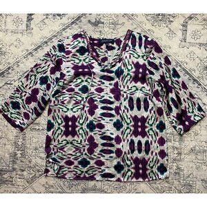 Jones New York Signature Petite Medium Purple Top 3/4 Sleeve V-Neck Womens Shirt
